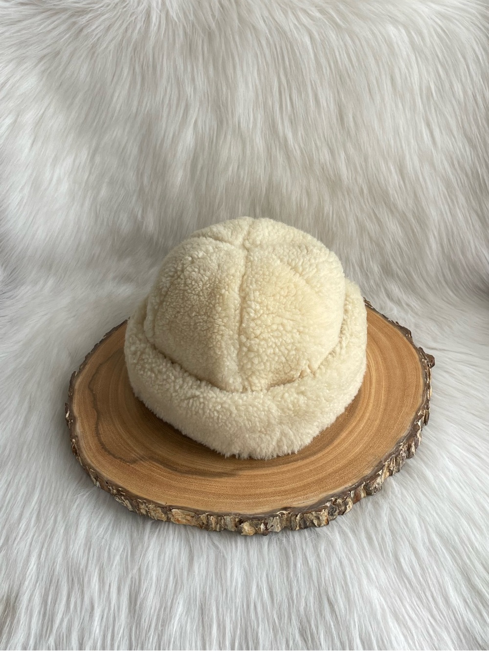 Vintage round genuine sheepskin hat